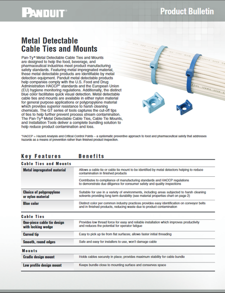 Panduit Pan-Ty ® Cable Ties – Metal Detectable Nylon 6.6