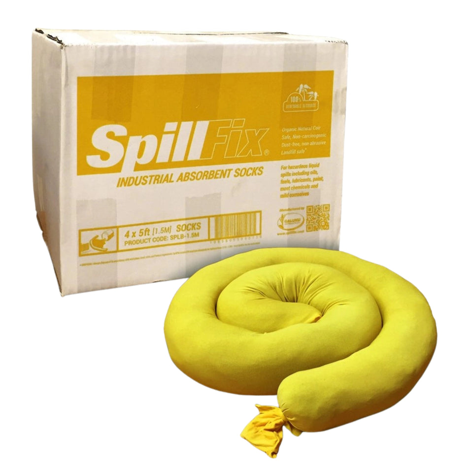 SpillFix Ultra Absorbent Boom Sock 5FT 5 Pack Universal Spill Absorbent Coconut Coir for Industrial Commercial Garage and Liquid Spill Cleanup product image