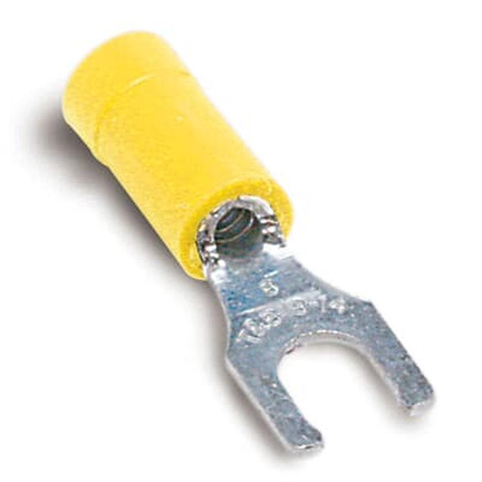 Sta-Kon Vinyl Insulated Fork Terminal, 12-10 AWG, #8 Stud, Yellow, 50 Pack