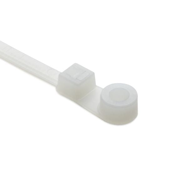 HellermannTyton T18MR9M4 Screw-Mount Cable Tie, 4.3" Long, #4 Screw, .79" Max Bundle Dia, 18lb, PA66, Natural, 1000/pkg