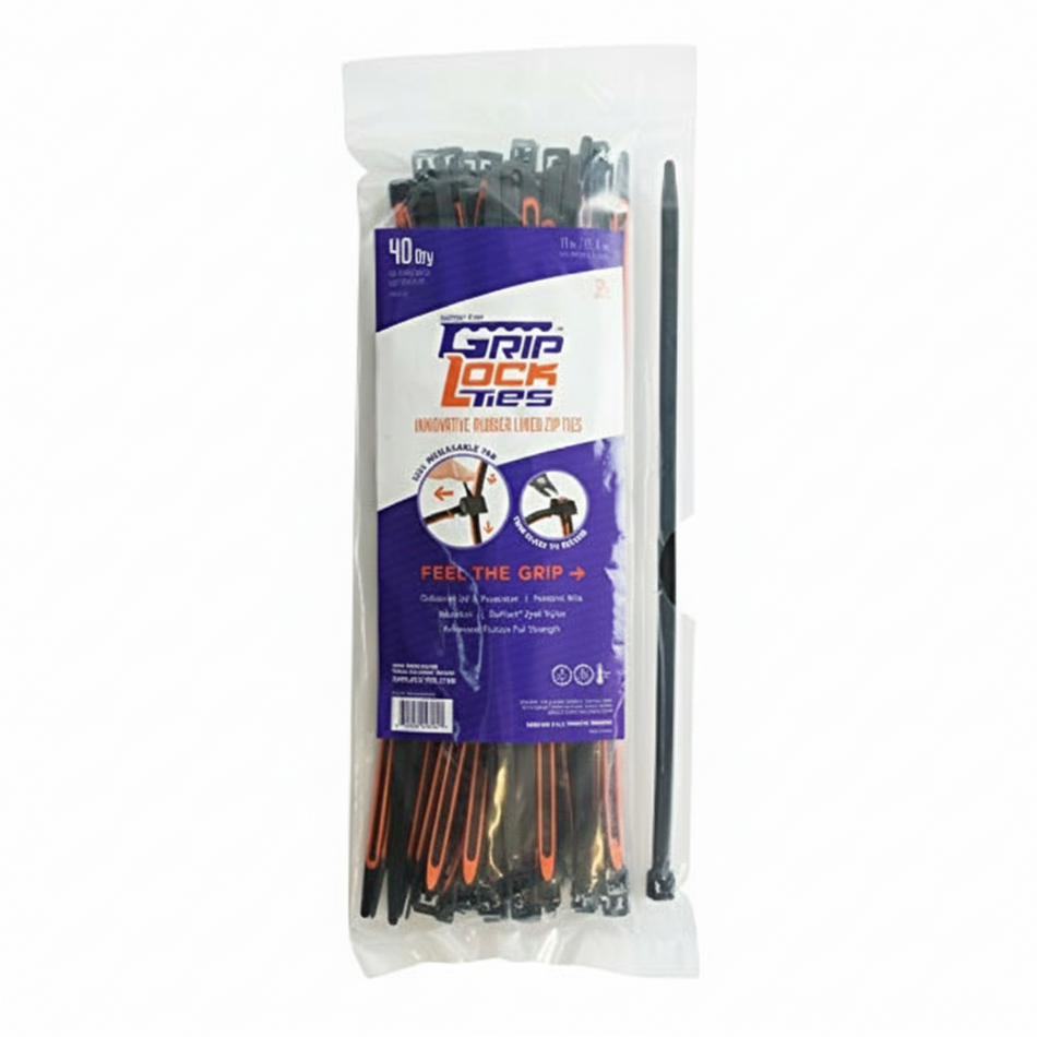 12" 70lb UV Black and Orange GripLockTies 48/bag