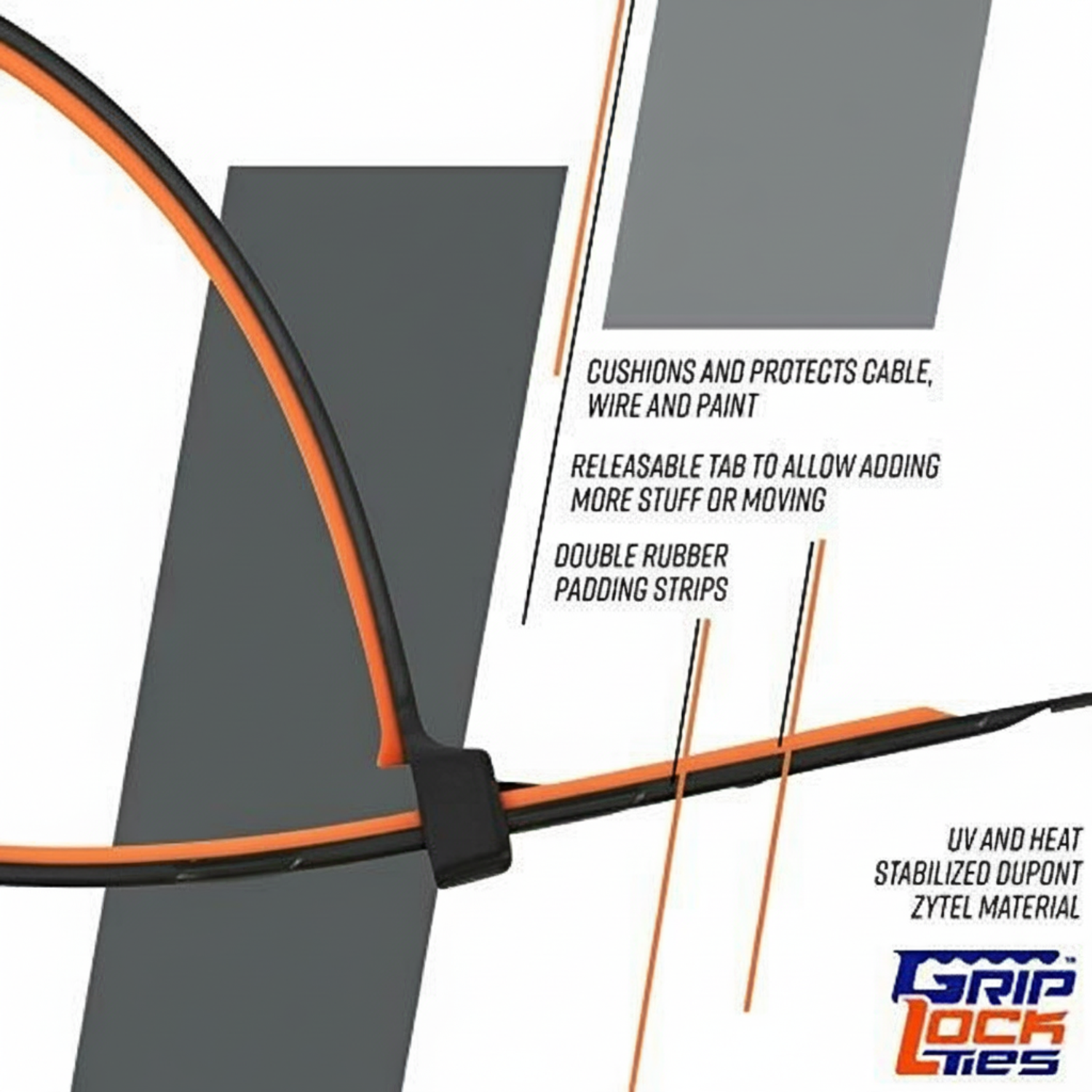 12" 70lb UV Black and Orange GripLockTies 48/bag