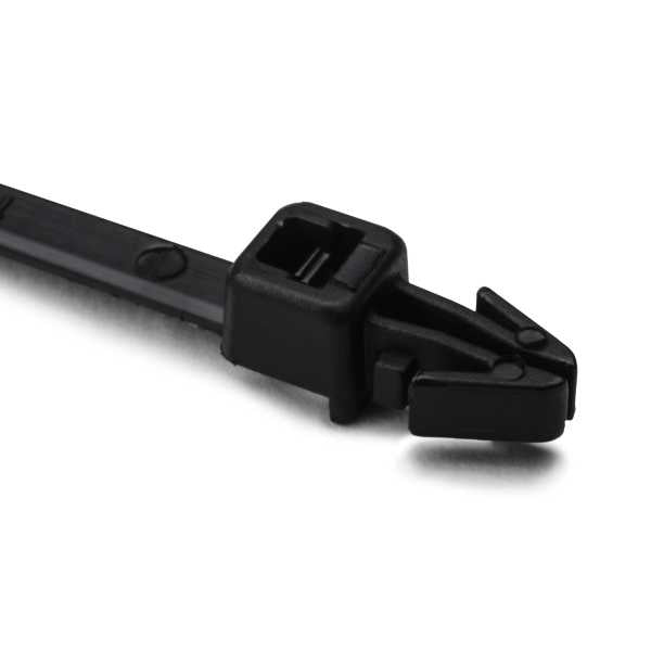 HellermannTyton T30RSF0M4 Arrowhead Push-Mount Cable Tie, 6.3"L, 30lb, 0.04"–0.09" Panel Thickness, PA66HS, Black, 1000/pkg