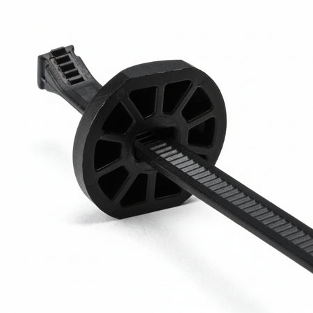 HellermannTyton 132-00010 Button Head Cable Tie, 9.6" Long, 2.6" Max Bundle Diameter, 105lb, PA66HSUV, Black, 50/pkg
