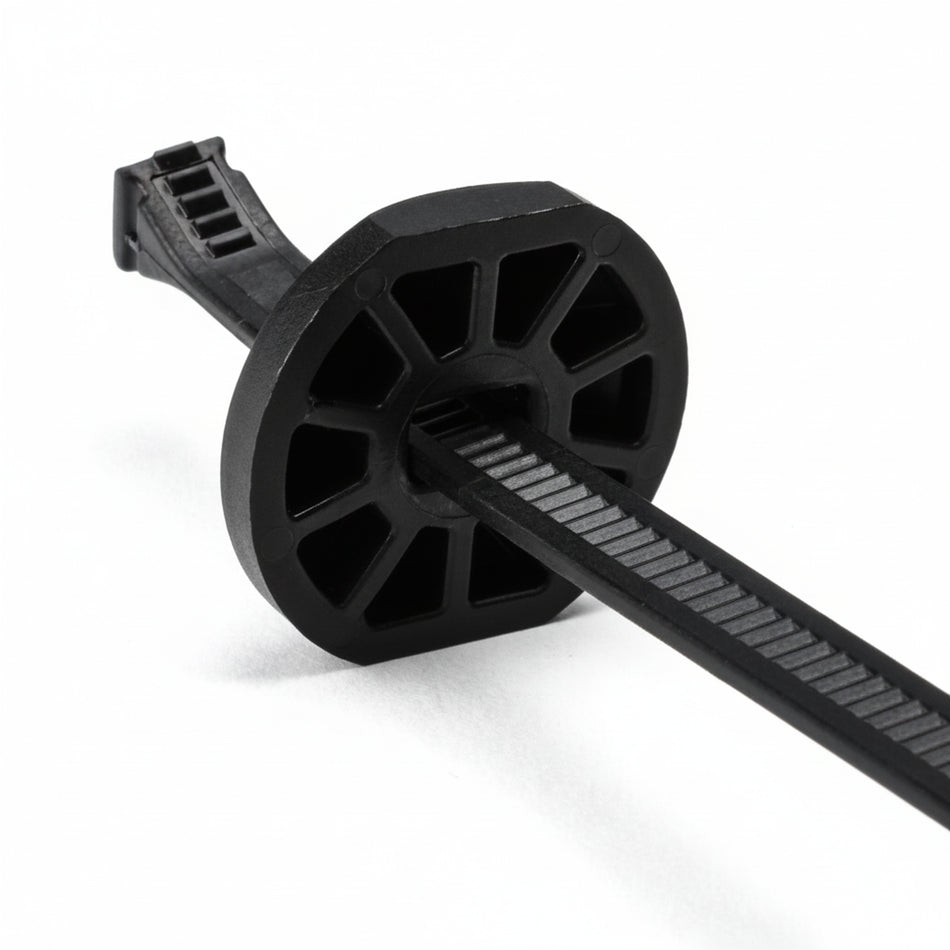 HellermannTyton 132-00010 Button Head Cable Tie, 9.6" Long, 2.6" Max Bundle Diameter, 105lb, PA66HSUV, Black, 50/pkg