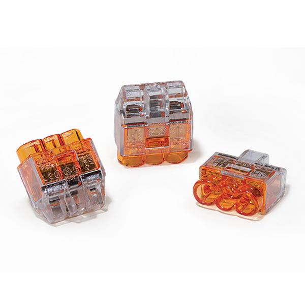 HellermannTyton 148-90037 HelaCon Plus Mini, Push-In Style Wire Connector, Double Spring, 3-Port, (PC), Orange, 100/pkg