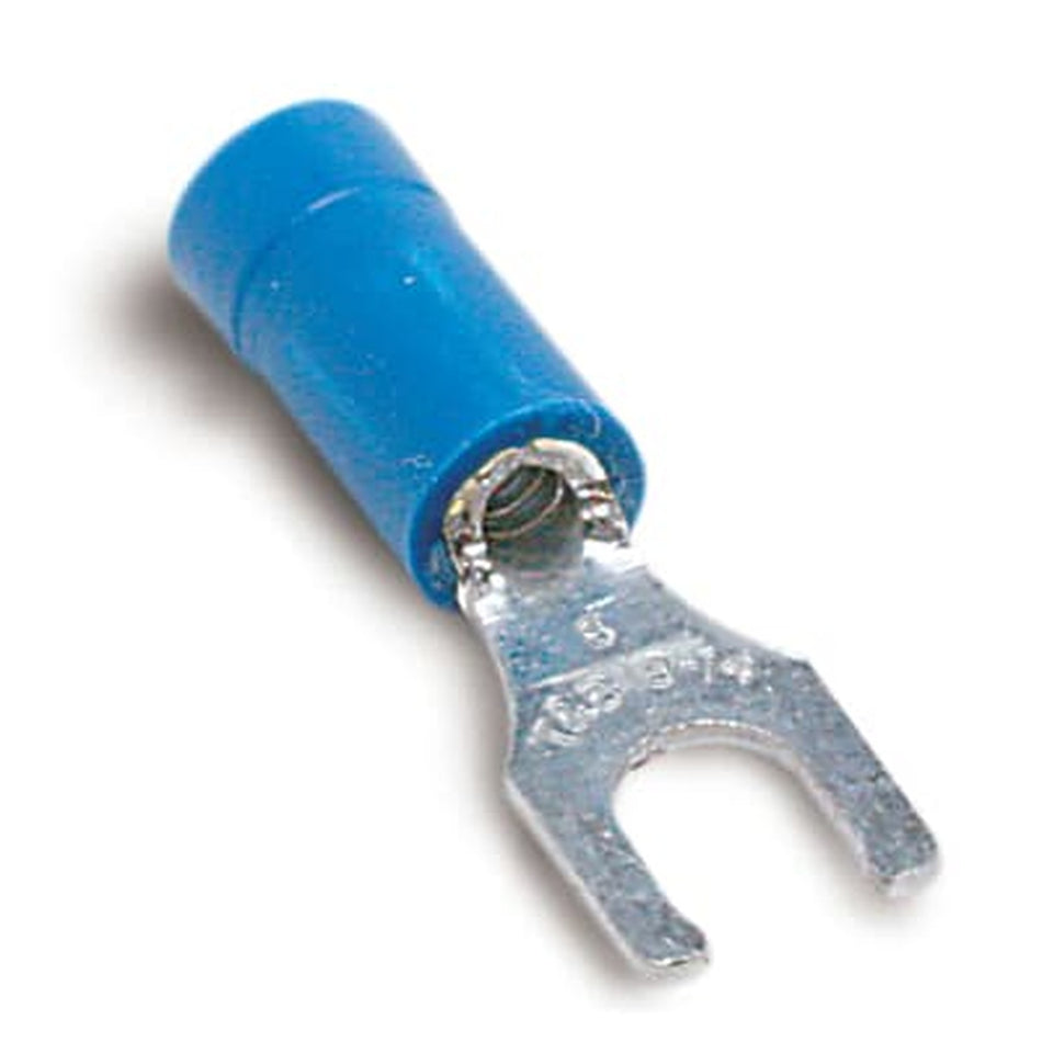 Sta-Kon Vinyl Insulated Fork Terminal, 18-14 AWG, #8 Stud, Blue, 100 Pack