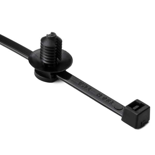 HellermannTyton 150-31091 Fir Tree with Tie, 8.0" Long, Mounting Hole Diameter .26"-.28", PA66HS, Black, 500/pkg