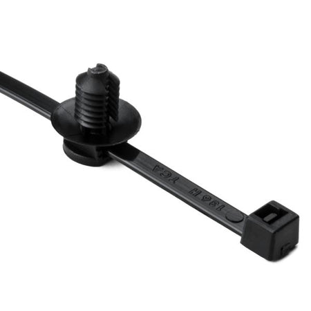 HellermannTyton 150-31093 2-Piece Cable Tie/Fir Tree Mount, 6.0"L, .25"–.28" Mounting Hole Diameter, PA66HS, Black, 500/pkg