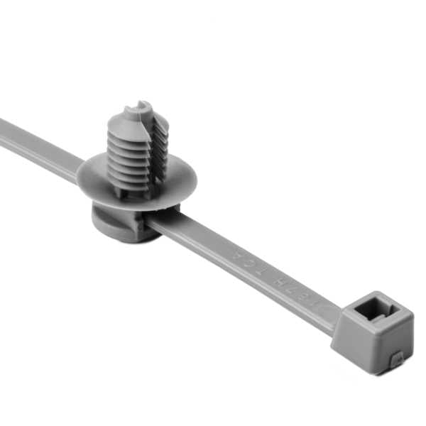 HellermannTyton 150-31098 Fir Tree with Tie, 8.0" Long, Mounting Hole Diameter .26"-.28", PA46, Grey, 500/pkg