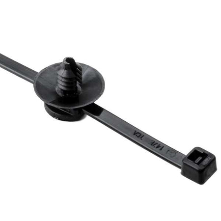 HellermannTyton 150-55850 2-Piece Cable Tie/Fir Tree Mount, 6.0"L, .17"–.20" Mounting Hole Diameter, PA66HS, Black, 500/pkg