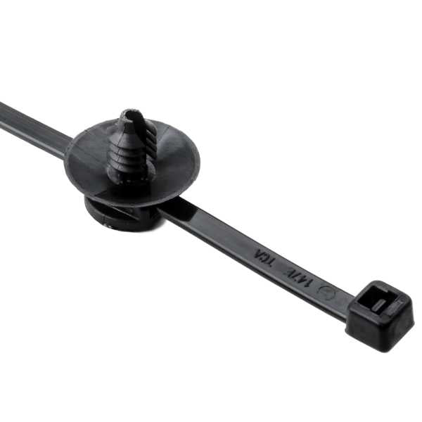HellermannTyton 150-55850 2-Piece Cable Tie/Fir Tree Mount, 6.0"L, .17"–.20" Mounting Hole Diameter, PA66HS, Black, 500/pkg