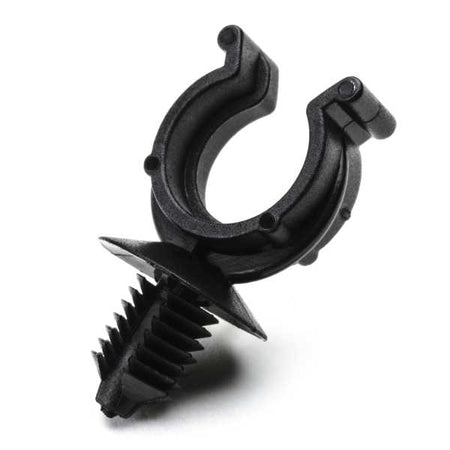 HellermannTyton 151-00018 Convoluted Tubing Clip, 0.4" Max Bundle Diameter, Panel Thickness .03"-.24", PA66HIRHS, Black, 500/pkg