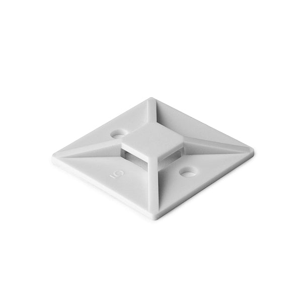 HellermannTyton MB5A10F4 Adhesive Cable Tie Mount, 1.49" x 1.49", .35" Max Tie Width, .19" Hole Dia, PA66, White, 250/pkg