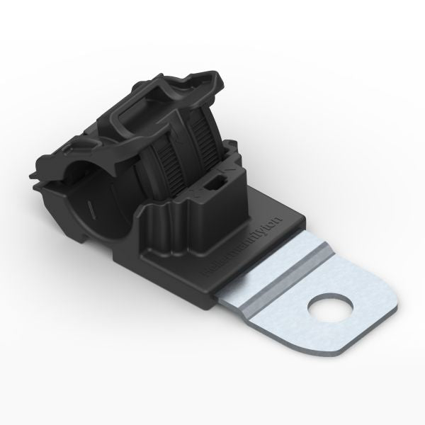 HellermannTyton 151-01390 Ratchet P-Clamp, .52"–.77" Bundle Dia, 180° Short, .41" Hole Dia, PA66HIRHSUV/ST/ZN, Black, 280/ctn