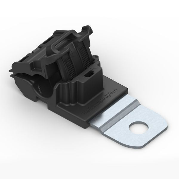 HellermannTyton 151-01417 Ratchet P-Clamp, .24"–.54" Bundle Dia, 180° Short, .41" Hole Dia, PA66HIRHSUV/ST/ZN, Black, 300/ctn