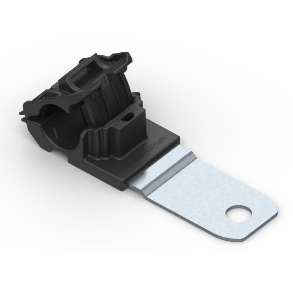 HellermannTyton 151-01443 Ratchet P-Clamp, .52"–.77" Bundle Dia, 180° Medium, .41" Hole Dia, PA66HIRHSUV/ST/ZN, Black, 200/ctn