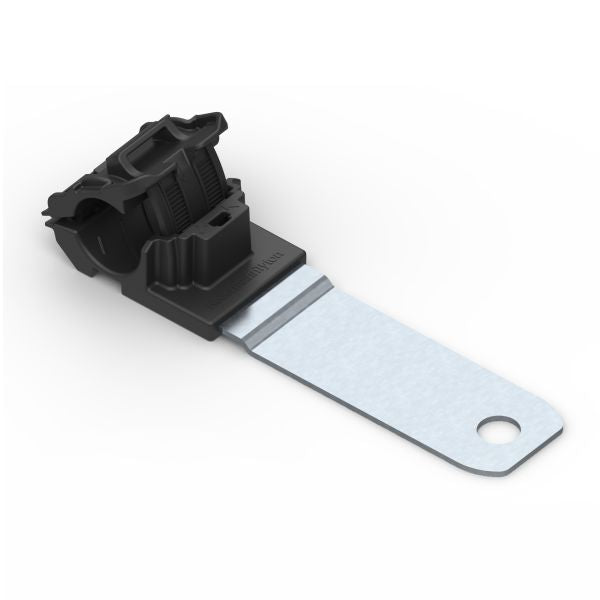 HellermannTyton 151-01446 Ratchet P-Clamp, .52"–.77" Bundle Dia, 180° Long, .41" Hole Dia, PA66HIRHSUV/ST/ZN, Black, 200/ctn