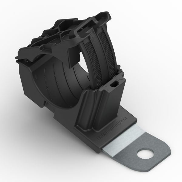 HellermannTyton 151-01484 Ratchet P-Clamp, .76"–1.42" Bundle Dia, 15° Short, .41" Hole Dia, PA66HIRHSUV/ST/ZN, Black, 160/ctn