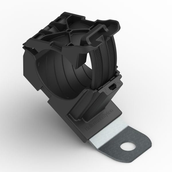 HellermannTyton 151-01486 Ratchet P-Clamp, .76"–1.42" Bundle Dia, 30° Short, .33" Hole Dia, PA66HIRHSUV/ST/ZN, Black, 160/ctn