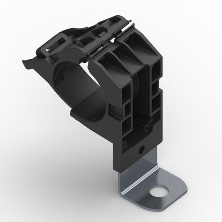 HellermannTyton 151-01493 Ratchet P-Clamp, .76"–1.42" Bundle Dia, 90° Short, .41" Hole Dia, PA66HIRHSUV/ST/ZN, Black, 160/ctn