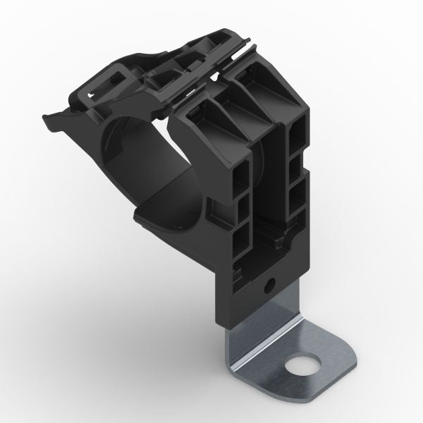 HellermannTyton 151-01493 Ratchet P-Clamp, .76"–1.42" Bundle Dia, 90° Short, .41" Hole Dia, PA66HIRHSUV/ST/ZN, Black, 160/ctn