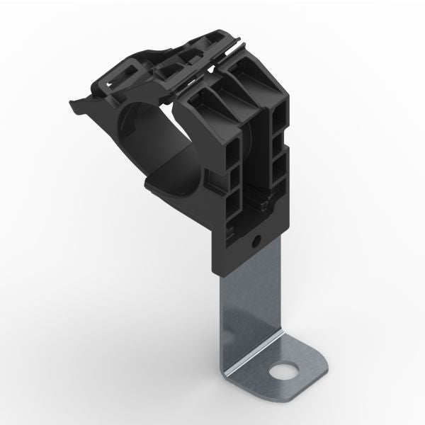 HellermannTyton 151-01495 Ratchet P-Clamp, .76"–1.42" Bundle Dia, 90° Long, .33" Hole Dia, PA66HIRHSUV/ST/ZN, Black, 140/ctn