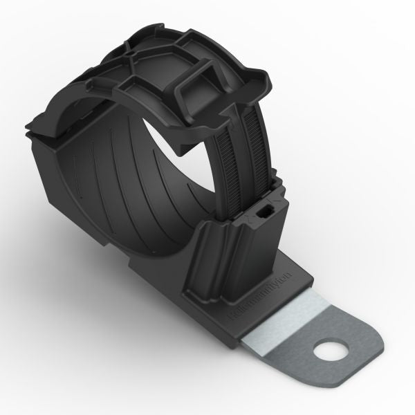 HellermannTyton 151-01510 Ratchet P-Clamp, 1.38"–2.01" Bundle Dia, 15° Short, .41" Hole Dia, PA66HIRHSUV/ST/ZN, Black, 160/ctn