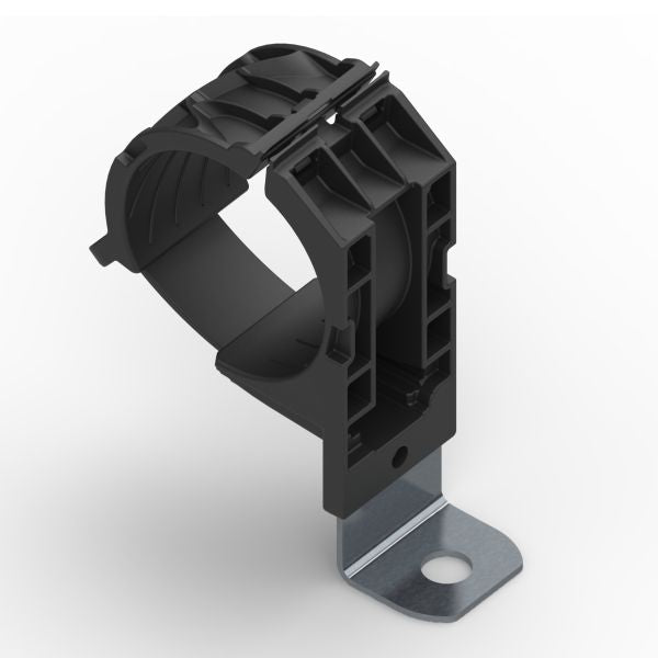 HellermannTyton 151-01518 Ratchet P-Clamp, 1.38"–2.01" Bundle Dia, 90° Short, .33" Hole Dia, PA66HIRHSUV/ST/ZN, Black, 160/ctn
