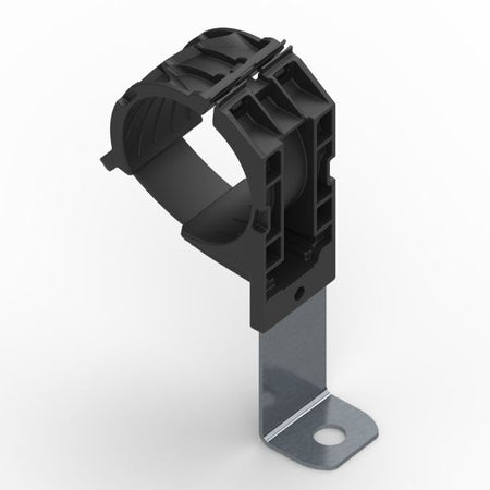 HellermannTyton 151-01522 Ratchet P-Clamp, 1.38"–2.01" Bundle Dia, 90° Long, .41" Hole Dia, PA66HIRHSUV/ST/ZN, Black, 140/ctn