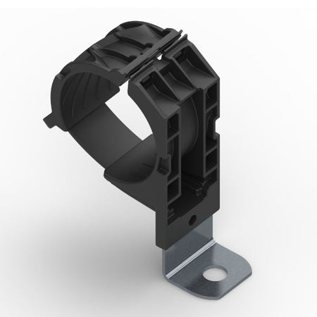 HellermannTyton 151-02037 Ratchet P-Clamp, 1.38"–2.01" Bundle Dia, 90° Long, .33" Hole Dia, PA66HIRHSUV/SS304, Black, 140/ctn