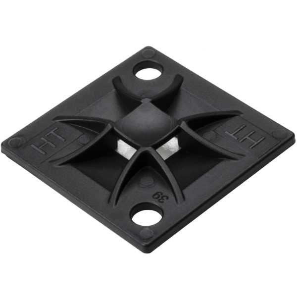HellermannTyton 151-10915 Q Tie Mount with Adhesive, 1.2" x 1.2" x 0.21", 4 way entry for Q18 thru Q50 ties, PA66, Black, 100/bagQ Tie Mount with Adhesive, 1.2" x 1.2" x 0.21", 4 way entry for Q18 thru Q50 ties, PA66, Black, 100/bag