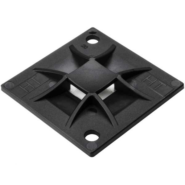HellermannTyton 151-10916 Q Tie Mount, Adhesive, 1.6" x 1.6" x 0.26", 4-Way Entry, Black, 50/pkg