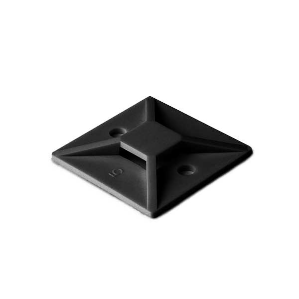 HellermannTyton MB3A0C2 Adhesive Cable Tie Mount, .75" x .75", .14" Max Tie Width, .12" Hole Dia, PA66/SR T50, Black, 100/pkg
