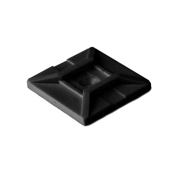 HellermannTyton MB4SHA0C2 Adhesive Cable Tie Mount, 1.12" x 1.12", .18" Max Tie Width, .15" Hole Dia, PA66/SR T50, Black, 100/pkg