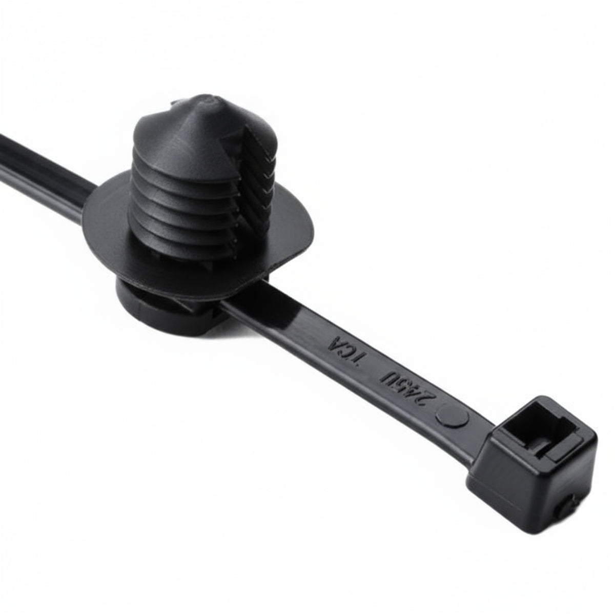 HellermannTyton 156-00092 2-Piece Cable Tie/Fir Tree Mount, 12"L, .38"–.39" Mounting Hole, 50lb, PA66HS, Black, 500/pkg