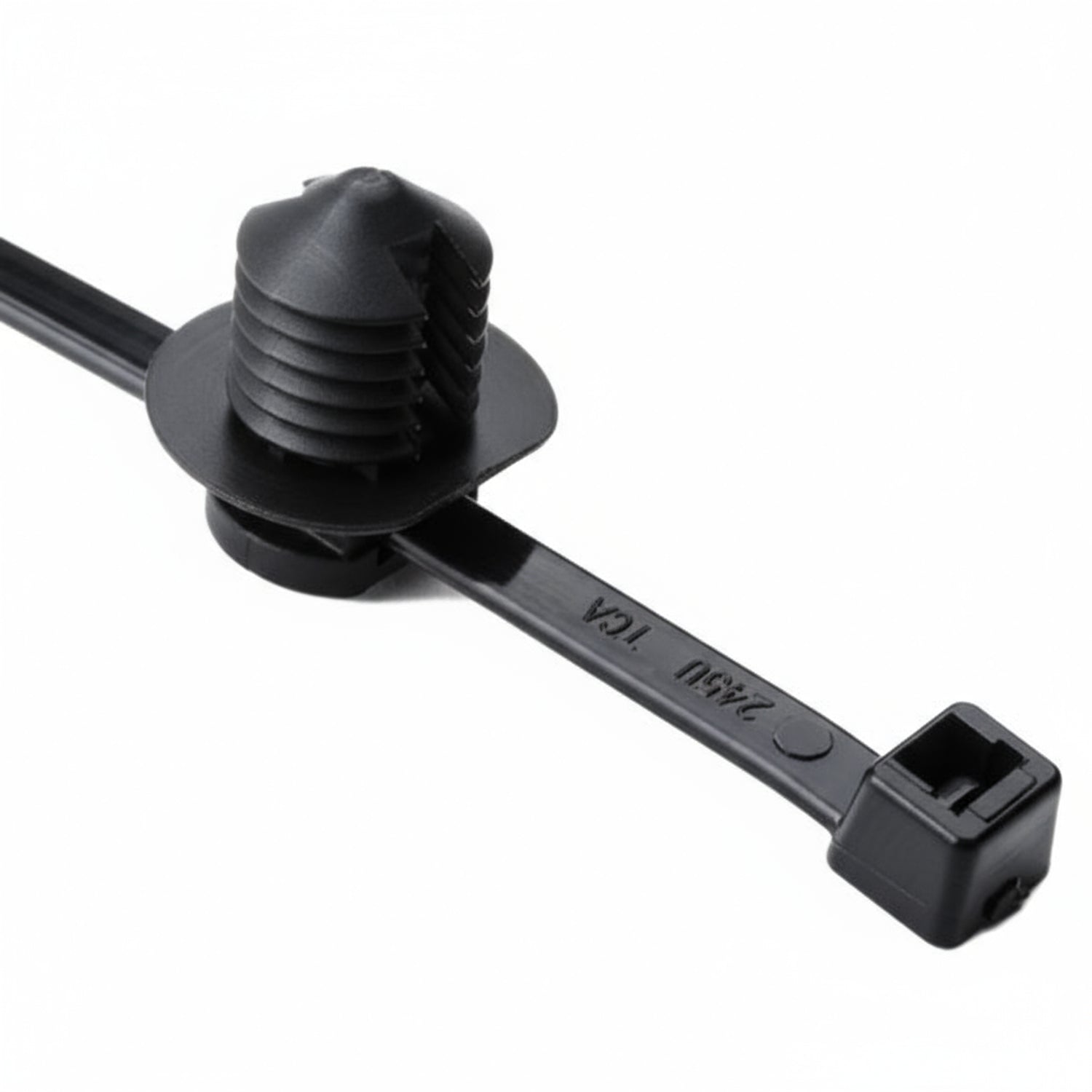 HellermannTyton 156-00092 2-Piece Cable Tie/Fir Tree Mount, 12"L, .38"–.39" Mounting Hole, 50lb, PA66HS, Black, 500/pkg