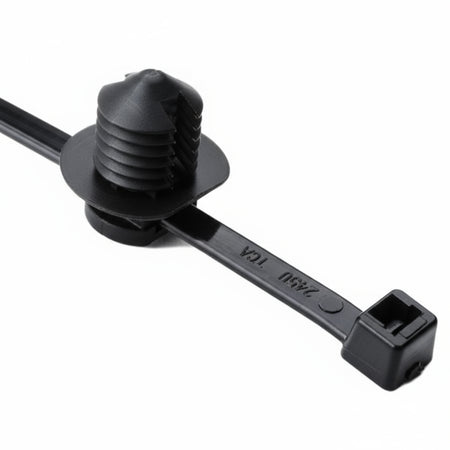 HellermannTyton 156-00092 2-Piece Cable Tie/Fir Tree Mount, 12"L, .38"–.39" Mounting Hole, 50lb, PA66HS, Black, 500/pkg