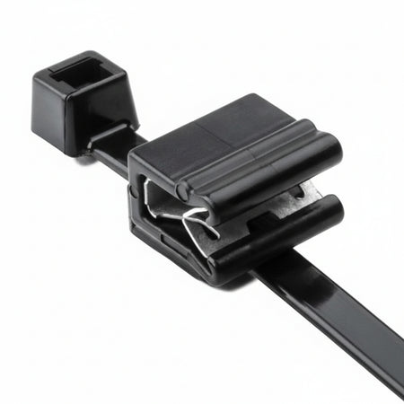 HellermannTyton 156-00589 Cable Tie & Edge Clip, 8.0" Long, EC5A, 1–3 mm Panel, 50lb, PA66UV/PA66HIRHSUV, Black, 100/pkg