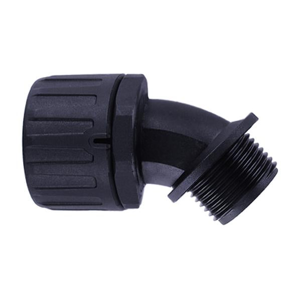 HellermannTyton 166-90097 HelaGuard Non-Metallic Fitting, IP66, 45-Elbow, 1.5" NPT Thread, 1.50" Dia, PA66, Black, 2/pkg