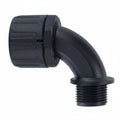 HellermannTyton 166-90100 HelaGuard Non-Metallic IP66 Fitting, 90-Elbow, NPT Thread, 1.00" Dia, PA66, Black, 10/pkg