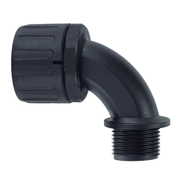 HellermannTyton 166-90100 HelaGuard Non-Metallic IP66 Fitting, 90-Elbow, NPT Thread, 1.00" Dia, PA66, Black, 10/pkg