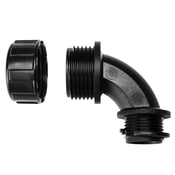 HellermannTyton 166-90124 HelaGuard Non-Metallic IP65 Fitting, 45-Elbow, NPT Thread, 0.38" Dia, PA66, Black, 10/pkg