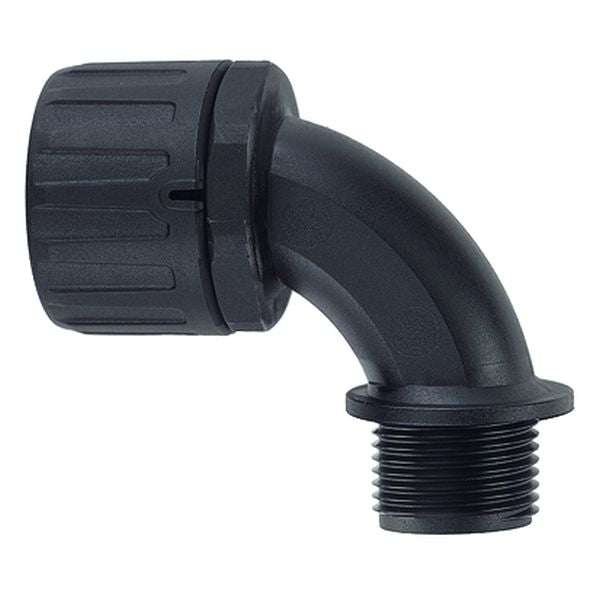 HellermannTyton 166-90333 HelaGuard Non-Metallic IP66 Fitting, 90-Elbow, 1-1/2" NPT Thread, 1.25" Dia, PA66, Black, 2/pkg