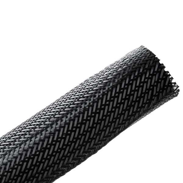 HellermannTyton 170-03005 Braided Sleeving, Expandable, 1.5" Dia, PET, Black, 40 ft/reel