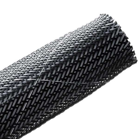 HellermannTyton 170-03095 Braided Sleeving, Expandable, Flame Retardant, 1.5" Dia, PET, Black, 200 ft/bulk reel