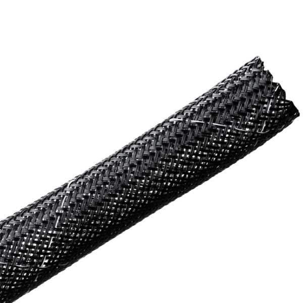 HellermannTyton 170-03017 Braided Sleeving, Expandable, Fray Resistant, Flame Retardant, .5" Dia, PET, Black, 100 ft/reel
