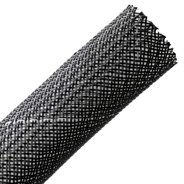 HellermannTyton 170-03019 Braided Sleeving, Expandable, Fray Resistant, Flame Retardant, 1" Dia, PET, Black, 50 ft/reel