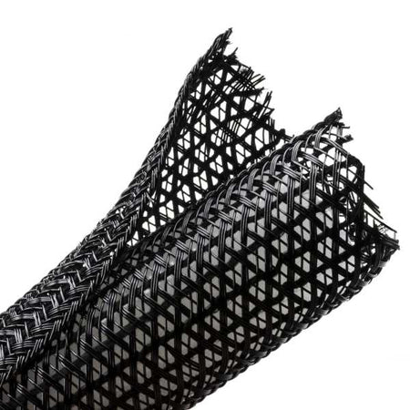 HellermannTyton 170-03025 Braided Sleeving, Split Wrap, 1" Dia, PET, Black, 50 ft/reel