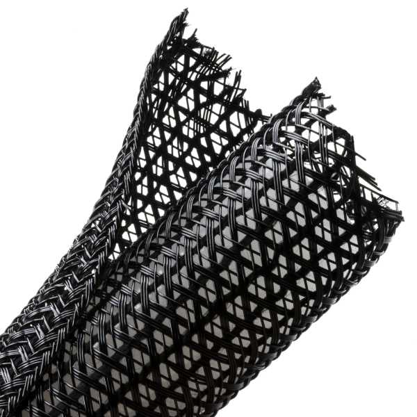 HellermannTyton 170-03129 Braided Sleeving, Split Wrap, 1.25" Dia, PET, Black, 75 ft/bulk reel